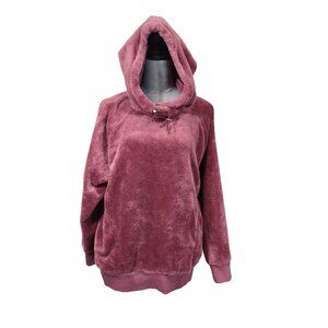 Womens Plus Size 1X Plush Hoodie 2 Pocket Mauve Cinch Drawstring Sweatshirt